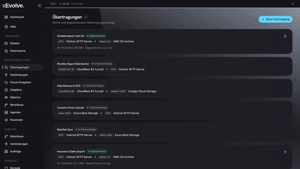 Abschluss der Übertragung in xEvolve