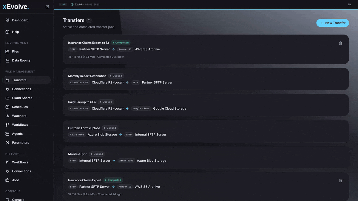 The transfer completing in xEvolve