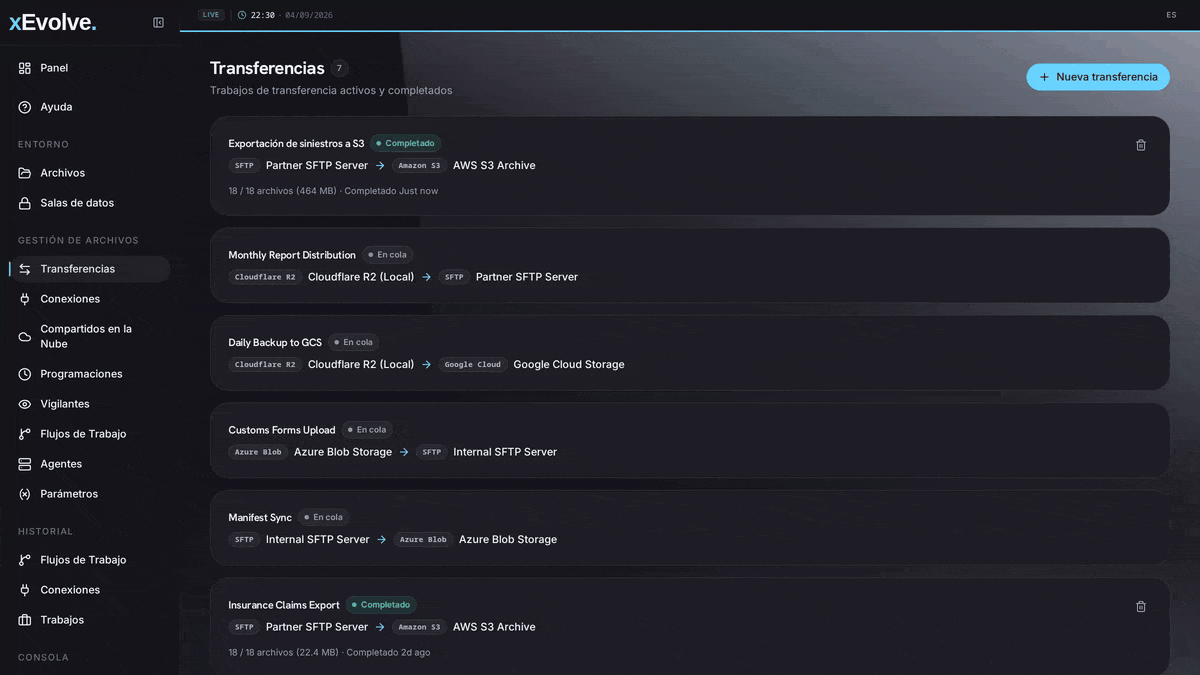 Finalización de la transferencia en xEvolve