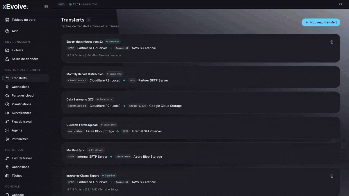 Finalisation du transfert dans xEvolve
