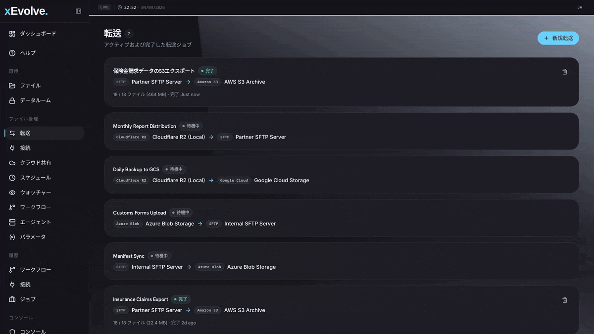 xEvolve での転送の完了