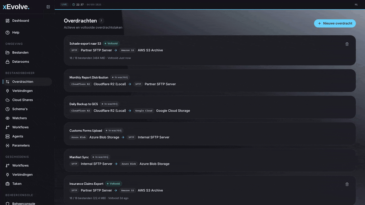 De overdracht wordt voltooid in xEvolve