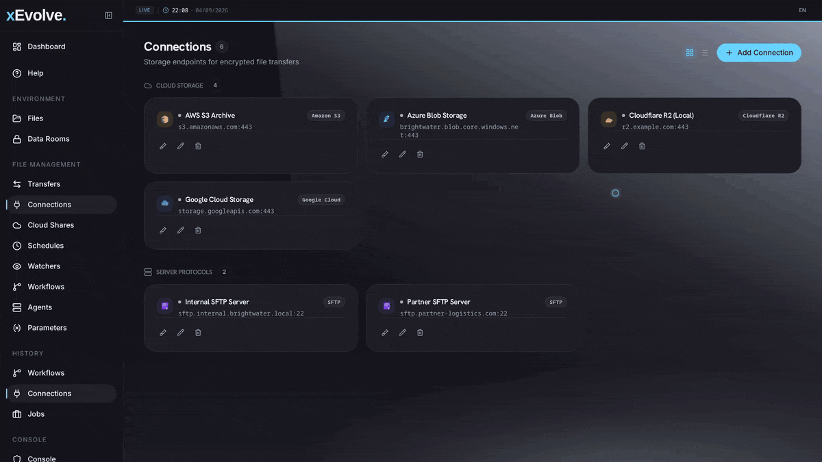 Adding an SFTP connection in xEvolve
