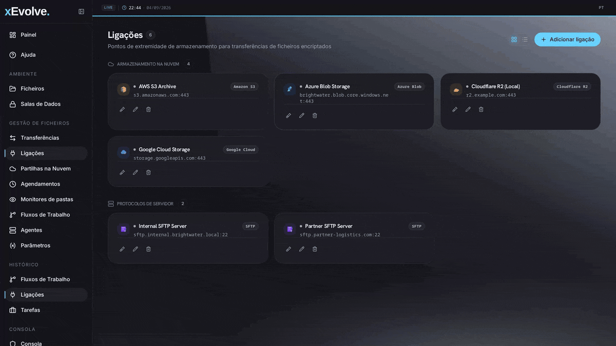 A adicionar uma ligação SFTP no xEvolve