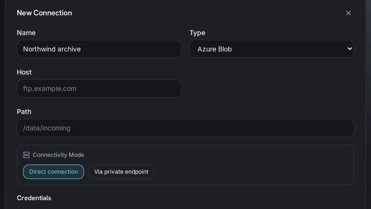 Adding an Azure Blob storage connection in xEvolve