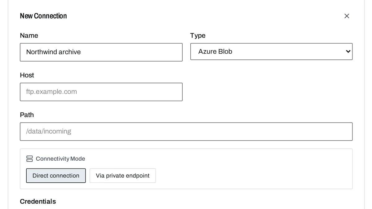 Adding an Azure Blob storage connection in xEvolve