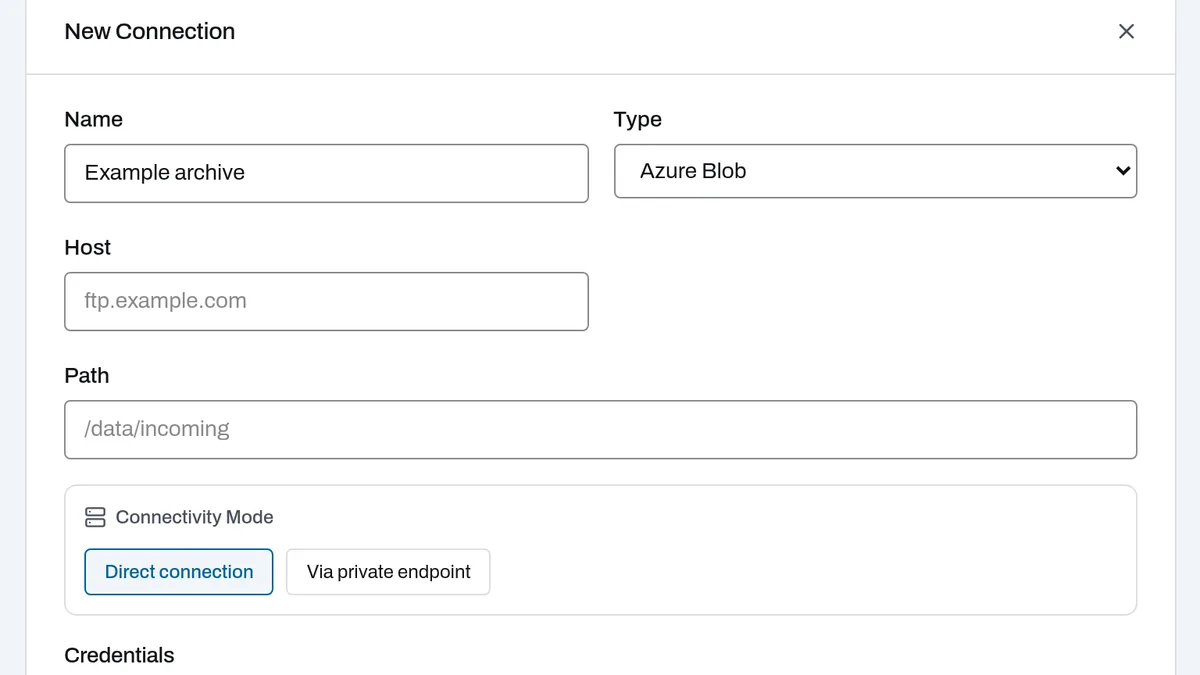 Adding an Azure Blob storage connection in xEvolve