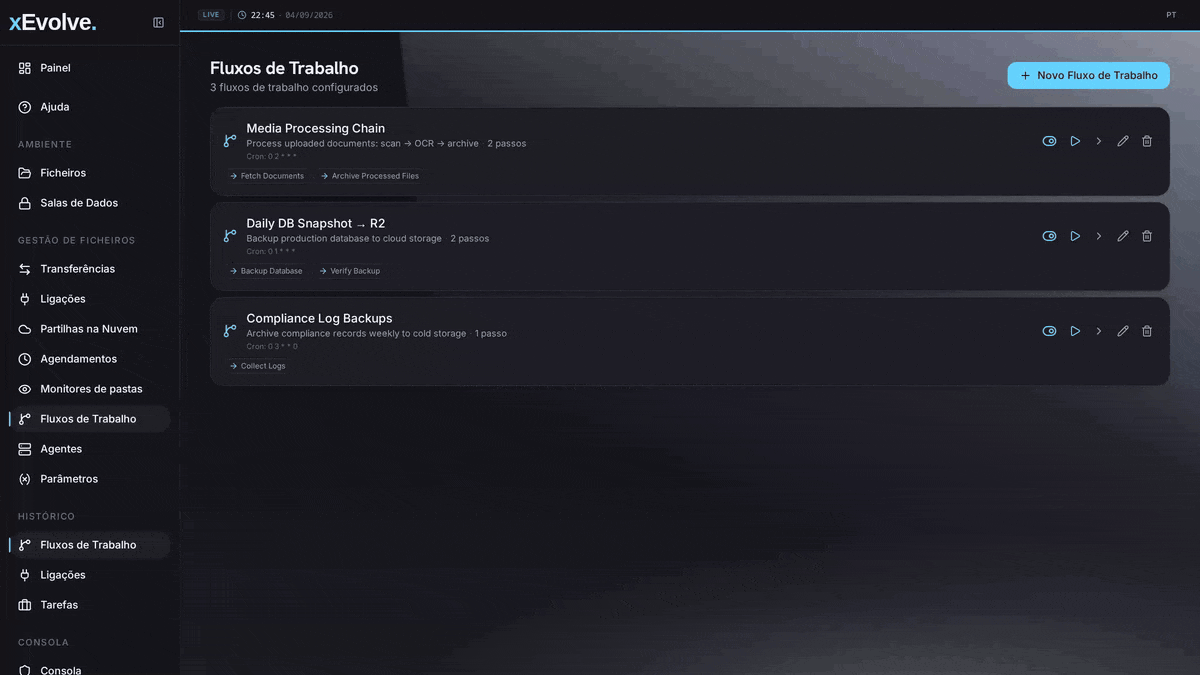 A criar um fluxo de trabalho no xEvolve