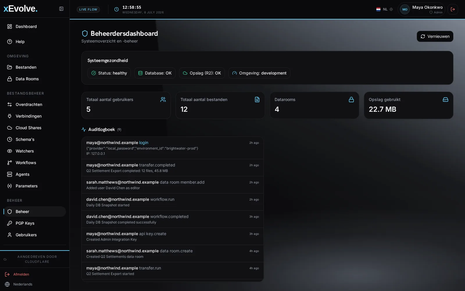 xEvolve beheerscherm
