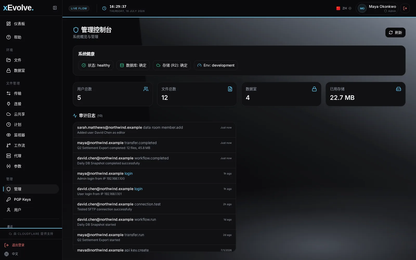 xEvolve 管理屏幕
