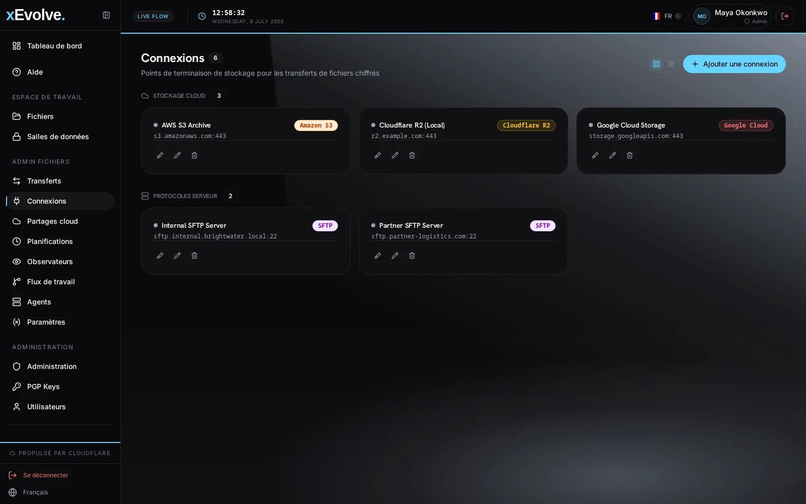 xEvolve écran des connexions