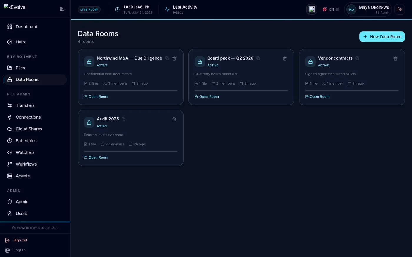 xEvolve data rooms screen