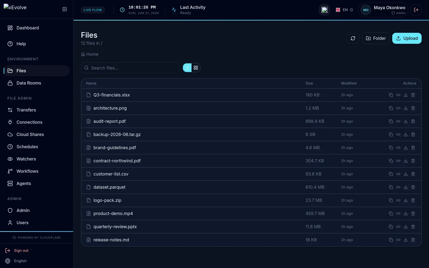 xEvolve files screen