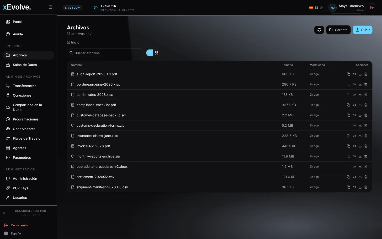 xEvolve pantalla de archivos