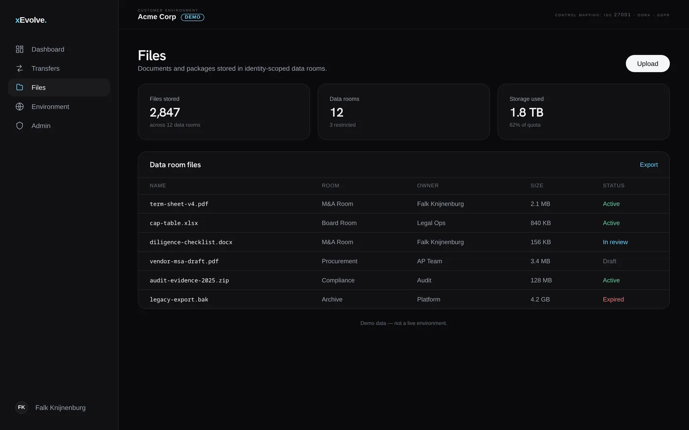 xEvolve files screen