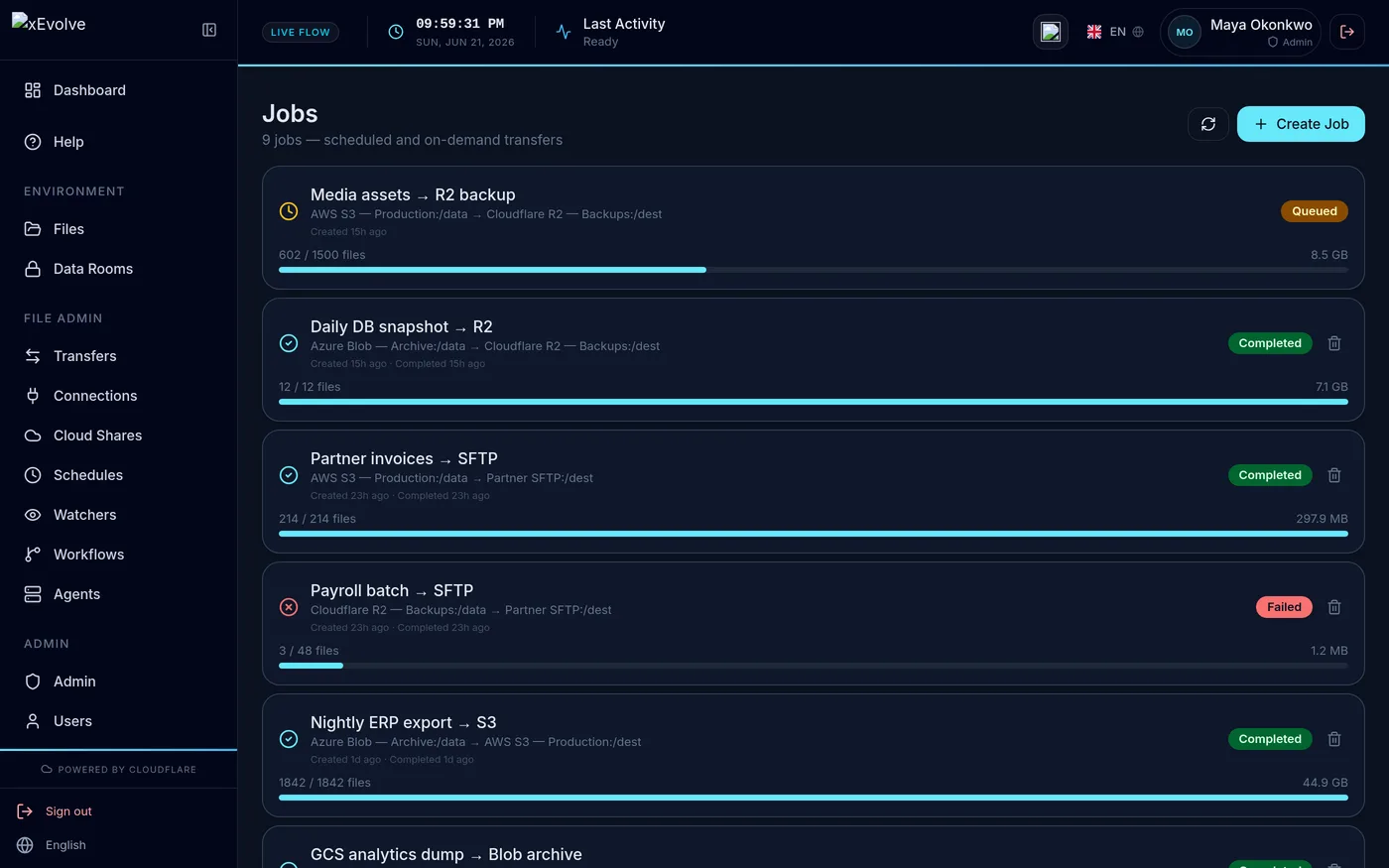 xEvolve jobs queue screen