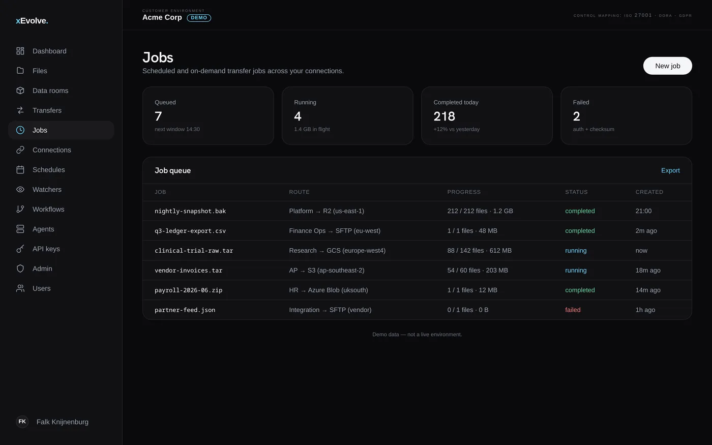 xEvolve jobs queue screen