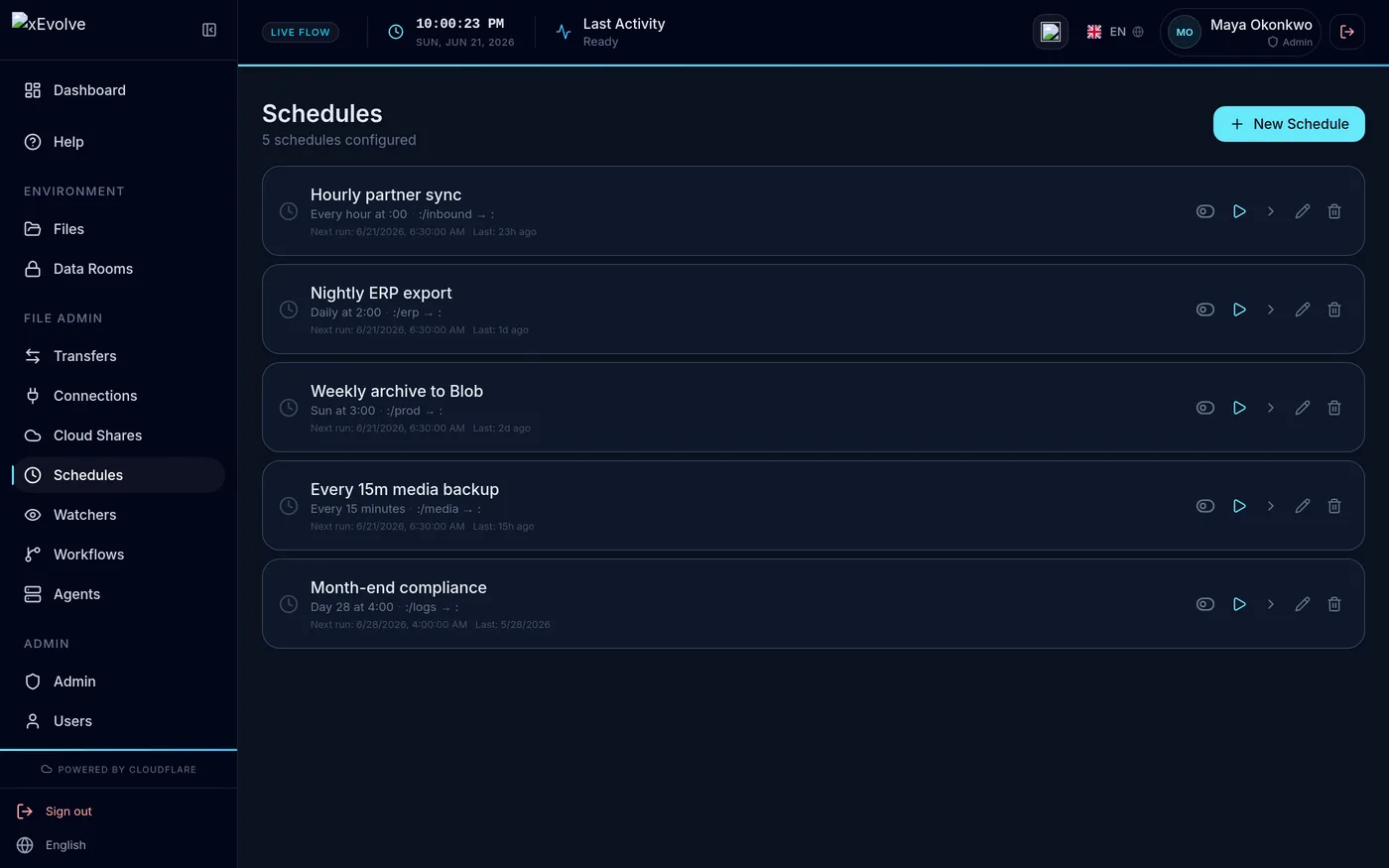xEvolve schedules screen