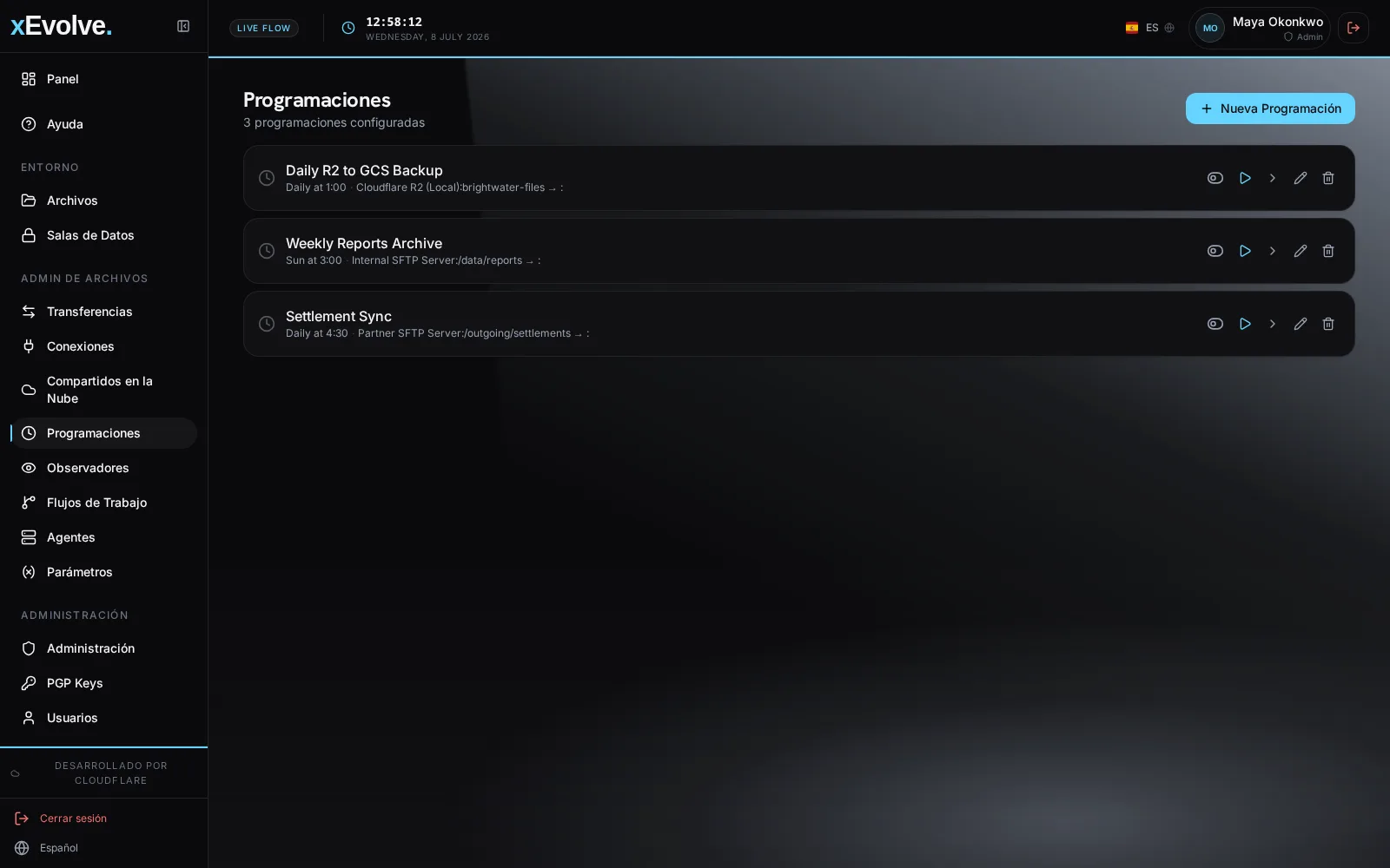 xEvolve pantalla de programaciones