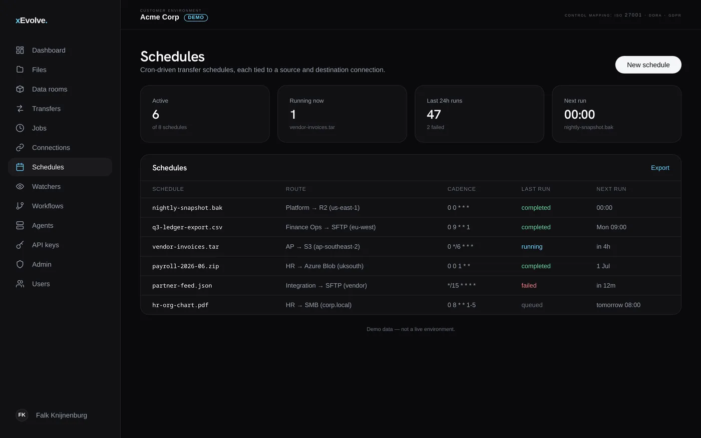 xEvolve schedules screen