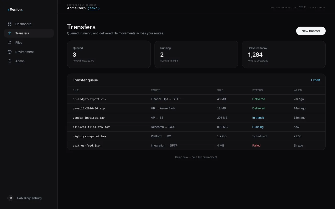 xEvolve transfers screen
