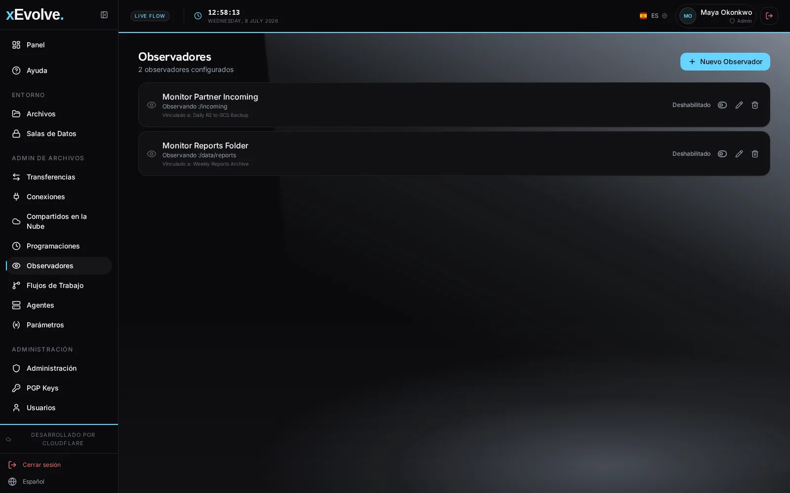 xEvolve pantalla de vigilantes