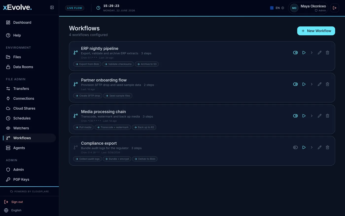 xEvolve workflows screen
