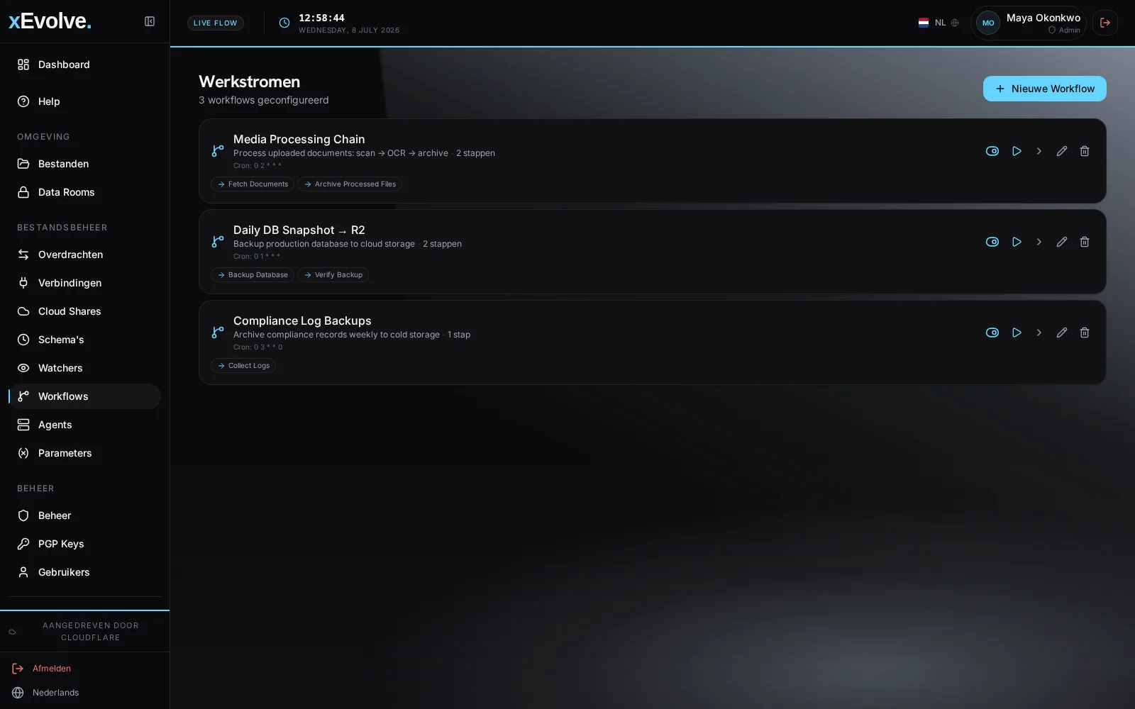 xEvolve workflows-scherm